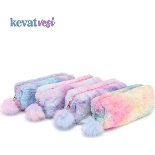 1Pc Cartoon Plush Pencil Case Stationery Organizer Pencil Pouch Pen Bag for Girls Student Storage Bag School Office Supplies