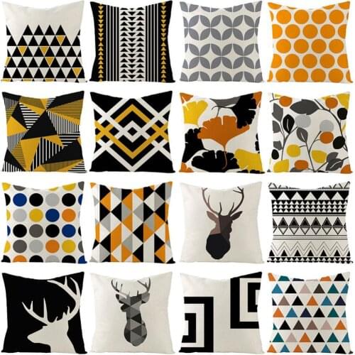 4Pcs Linen Deer Geometric Pattern Throw Pillow Cover Cushion Case Home Car Decor Pillow Cover