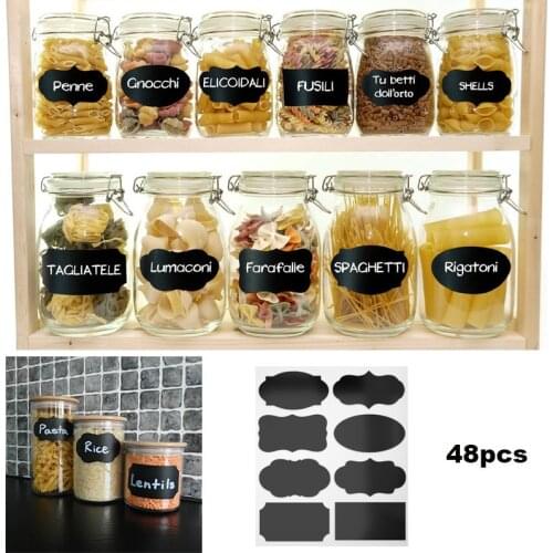 48pcs 5cmx3.5cm Reusable Kitchen Label Stickers Blackboard Sticker Candy Jam Jars Organizer Label Chalkboard Chalk Board Sticker