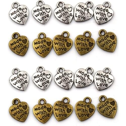 50pcs Hand MADE WITH LOVE Heart Charms Pendants Necklace Alloy Metal Beads For DIY Charms Jewelry Bracelet DIY Jewelry Making