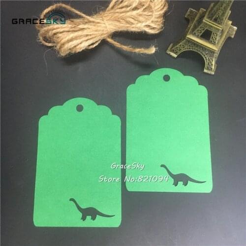60pcs free shipping Laser Cut Dinosaur DIY Paper Wish Cards Hang Tag Message Cards Wedding Favors Party Decoration Book Marks