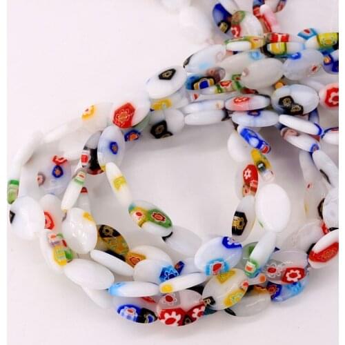 White Flat Oval Round Millefiori Lampwork Beads 10x13mm Mini Necklace Bracelets Beaded For Fashion Jewelry DIY Accessories Charm
