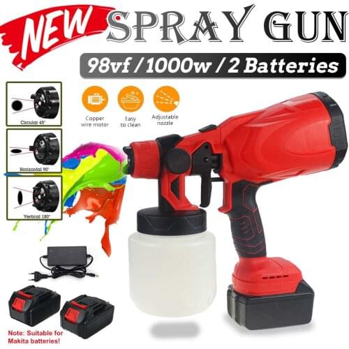 1000w 1000ML Cordless Electric Spray Gun with 1/2 Original Battery Portable Paint Sprayer Compatible For Makita Battery EU Plug