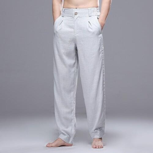 Linen Harem Pants Men Loose Thin High Waist Straight Black Casual Pants Mens Clothing Black White 2021 Summer Big Size L-4XL