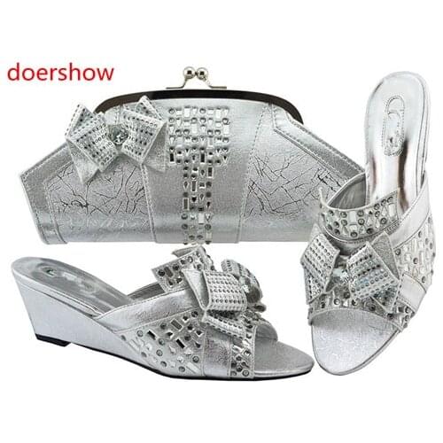 Doershow good Shoes With Matching Bags Nigeria Wedding Shoes And Bag To Match Stones African Shoe And Bag Set For Party!SH1-15