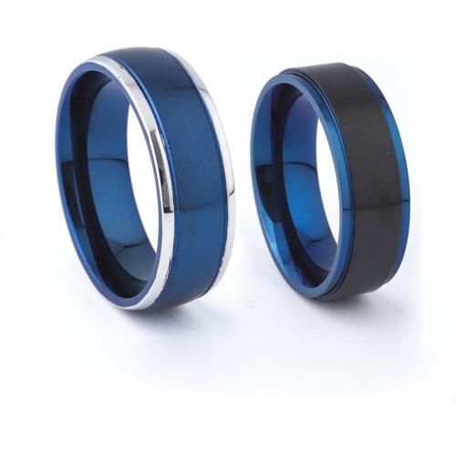 Bicolor Blue 8mm inexpensive Wedding Bands Rings for Men Fashion Party Jewelry Anniversary Gift Male Titanium Steel Ring