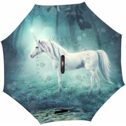 Unicorn Double Layer Reverse Umbrellas Big Double Layer Inside Inverted Upside Down Windproof Umbrella Self Standing for Women