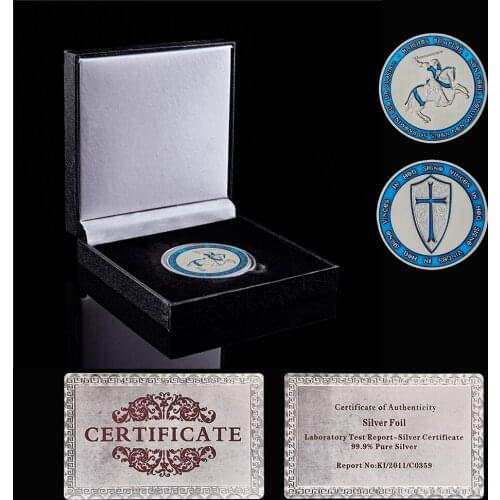 Euro Blue Knights Crusaders Cross Holy Sword Templar Commemorative Replica Coin W/ Luxury Box