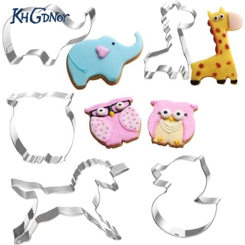 Owl Elephant Duck Unicorn Giraffe Cookie Stamps Stainless Steel Cookie Biscuit Decoration Mold 5pcs Animal Shape Cookie Cutters