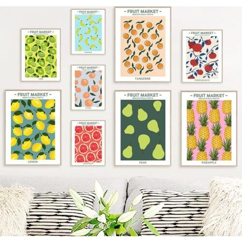 Fruit Market Pineapple Lemon Pear Banana Orange Vintage Posters And Prints Wall Art Canvas Painting Wall Pictures Kitchen Decor
