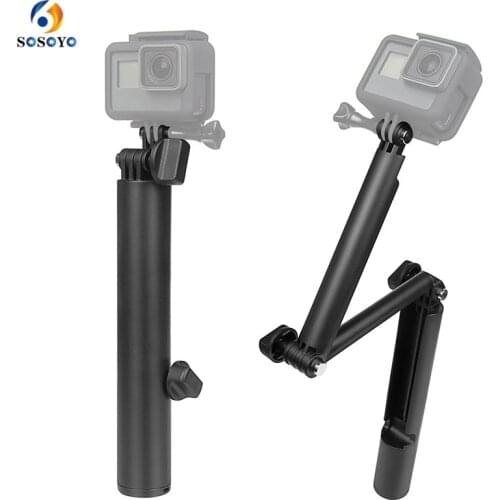 Go Pro 3 way monopod Three-way adjustment arm Tripod selfie stick for gopro Hero 9 8 7 6 SJ4000 Sjcam XiaoYi Camera Accessories