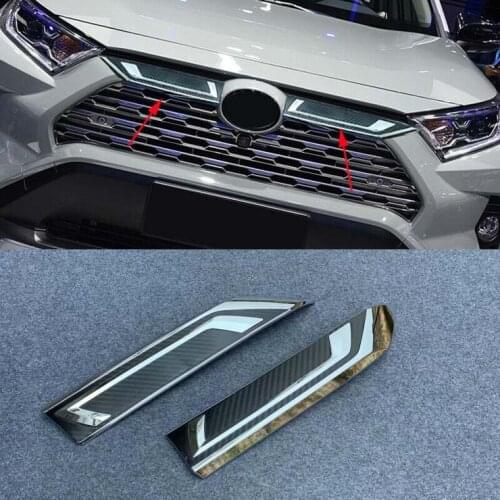 Chrome ABS Front Grille Around Cover Trim For 2019-2020 Toyota RAV4 Fiber 2PCS