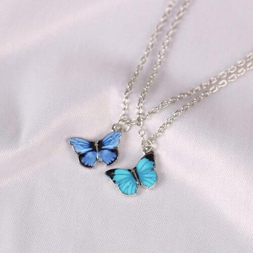 Choker Korean Elegant Fashion Jewelry Blue Butterfly Necklace Butterflies Pendant Unique Fashion Bracelet