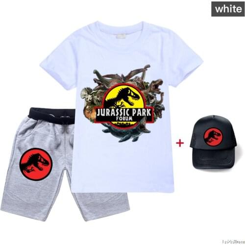 Jurassic Park Summer Boys and Girls Clothing Set Childrens T-shirt + Shorts Set Childrens Fashion Short Sleeve Set 2T-14T