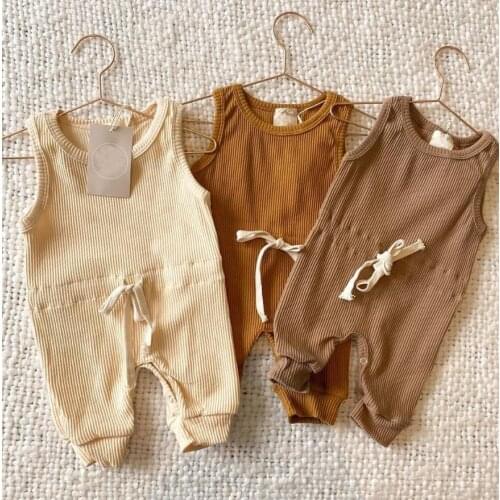Summer Newborn Baby Solid Color Sleeveless Romper Jumpsuit Stylish Romper Jumpsuit Kids Boys Girls Knitted Rompers
