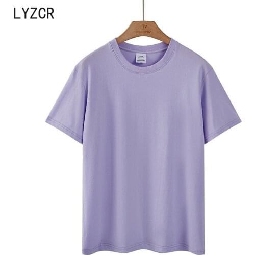 LYZCR Summer Womens Cotton T-shirt 2021 O Neck Gray Loose Oversized T Shirts Women Basic Solid Color White Tee Shirt Femme