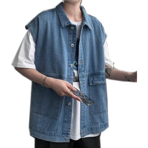 2021 New Mens Denim VestBlue Black Sleeveless Jacket Fashion Casual Classic Style Loose Jean Jacket Coat Male