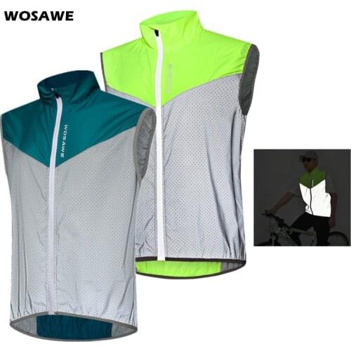 WOSAWE Men Cycling Reflective Outdoor Vest Bike Bicycle Running Safety Jersey Sleeveless Breathable Vest Night Walking Vest Coat