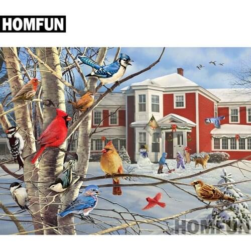 HOMFUN Full Square/Round Drill 5D DIY Diamond Painting "Bird Winter Gathering" 3D Embroidery Cross Stitch 5D Decor A00819