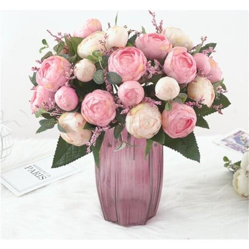 Festive Pink Simulation Bouquet Tea Rose Flower Artificial Flower Bridal Bouquet Holding Flowers Home Interior Decor Ornaments