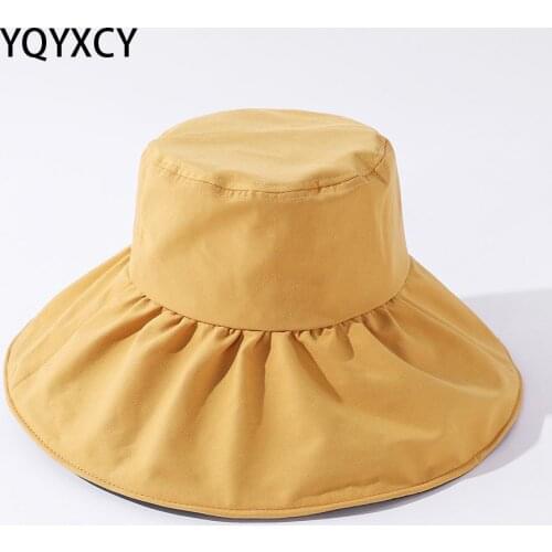 YQYXCY Summer Hats For Women Big Wide Brim Uv Protection Sun Hat Female Foldable Sunshade Windproof Korean Floppy Bucket Hats