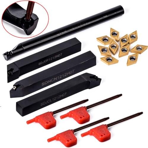 10pcs DCMT070204 Carbide Insert + 4pcs 12mm Boring Bar Tool Holder + 4pcs Wrench For Lathe Turning Tool