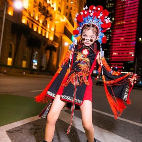 Cheerleader Uniform Jazz Dancer Outfit Chinese Style Girl Sets Red Performance Costume Festival Clothing Street Dancewear DL7991