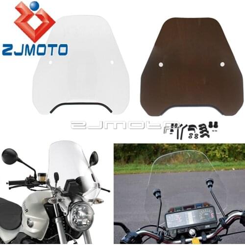 For Round Headlight Universal 7/8'' 1'' Clip On Windshield Clear Adjustable Windscreen For BMW Shadow Vulcan CB V-Star