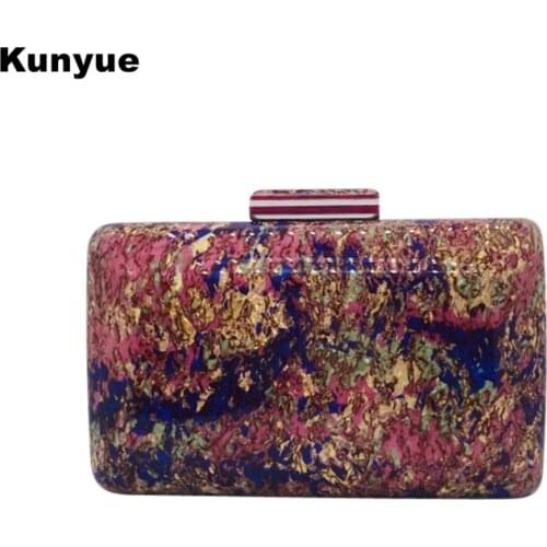 Stylish Wallets Retro Marble Acrylic Evening Bags Luxury Purple Sequins Party Prom Casual Hardbags Vintage Banquet Clutch Purses