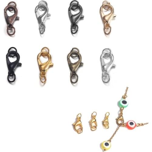 50Pcs 10-14mm Alloy Lobster Clasps Hooks With Jump Rings End Clasps Connectors for DIY Jewelry Finding Making Accessories