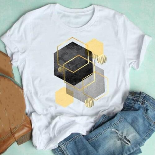 Women Short Sleeve Geometric Trend Style Simple Fashion Spring Summer Clothes Print Tshirt Female Tee Top Graphic T-shirt