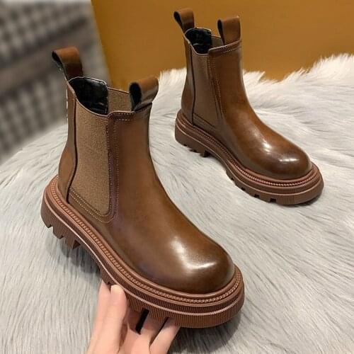 Womens Boots 2021 Fashion Ladies Chelsea Boots Round Toe Thick Bottom Non Slip Stretch Ankle Boots Female Slip On Casual Shoes