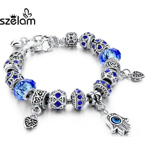 2019 New Hamsa Charm Bracelets For Women Crystal Murano Beads Evil Eye Bracelets & Bangles Pulseras Mujer SBR150269