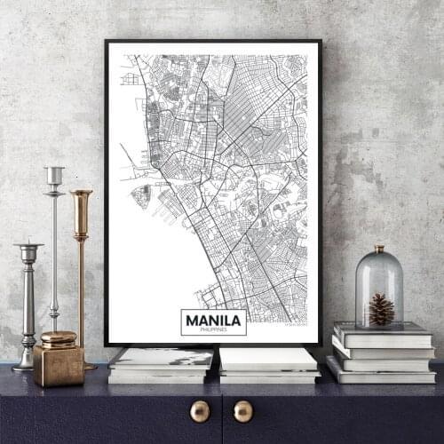 Famous City Map Philippines Manila Canvas Painting Wall Art Pictures Black and White Posters and Prints Living Room Home Decor