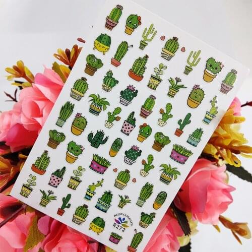 Green Plants Cute Cactus 3D Stickers for Nails Design Self Adhesive Nail Art Decoraciones Sliders foil everything for Manicure
