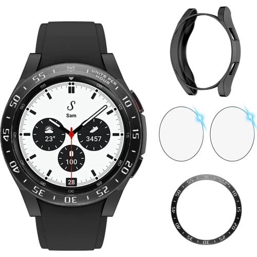 4pcs for Samsung Galaxy Watch 4 Classic 46mm 42mm Case + Screen Protector + bezel ring TPU Protective Shell Tempered Glass Film