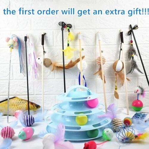 7PCS/SET 4-Levels Pet Cat Tower Tracks Disc Interacitve Toys Cat Scratch Plastic Rainbow Ball Bell Ball For Cat Funny Training