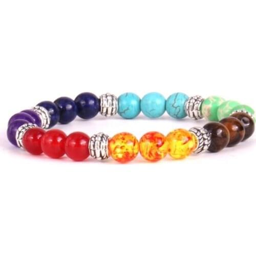 8mm multicolor nature Agate Onyx Chakra Healing Reiki Buddha Yoga Bracelet elastic adjustable Volcanic Stone Bangles hf43