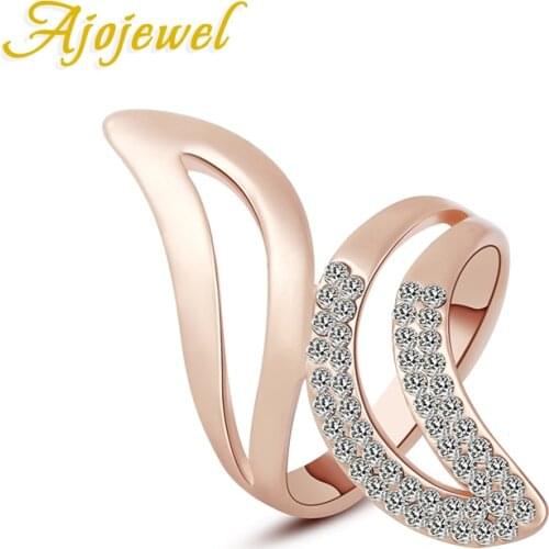 Ajojewel #7-9 New Trendy Engagement Jewelry Rose Gold Color AAA Austrian Crystal Wing Finger Ring For Women
