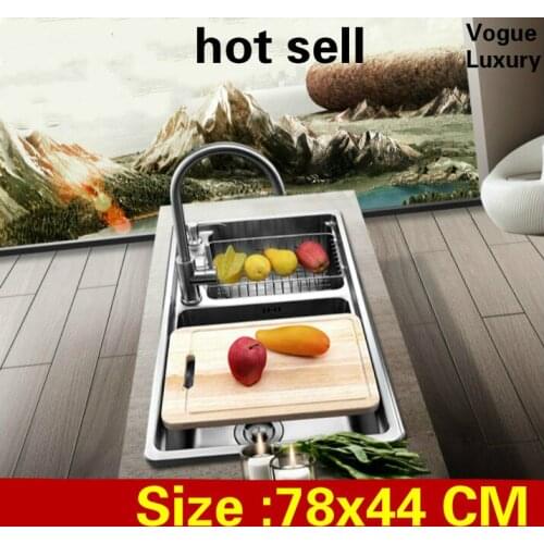 Free shipping Home vogue wash vegetables kitchen double groove sink luxury durable 304 stainless steel 780x440 MM