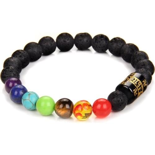 Natural Stone Lava Beads Bracelet 7 Chakra Aromatherapy Essential Oil Diffuser Elastic Yoga Buddha Prayer Bracelet for Women Men