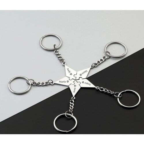 PiercingJ Stainless Steel 5/6 Piece Best Friends BFF Necklaces Keychains Friendship Puzzle Piece Charm Pendant Necklace Set