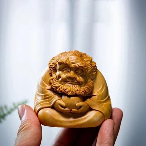 Boxwood 6CM Dharma Sculpture Cartoons Buddha Wood Zen Statue Feng Shui Meditation Home Decor