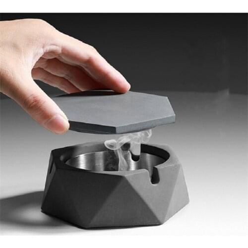 Cement Ashtray Nordic Style Concrete Stainless Steel Liner Ashtray With Lid Easy To Clean Creative Cigarette Ash Tray with Lid