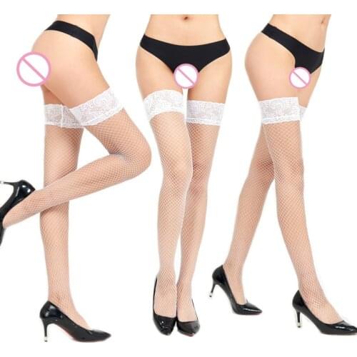 Young Women Fishnet Stockings Beauty Fashion Ladies Over Knee Hosiery Female Thigh High Stocking Black White Color Choose