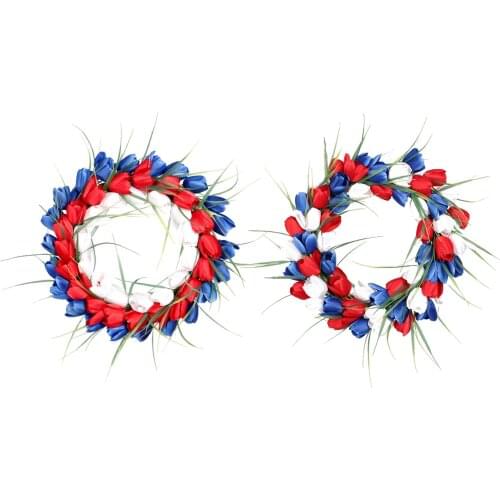 Independence Day Tulip Wreath Simulation Flowers Garland Pendant Door Sign Tulip Rattan Garland For Home Weddings Decorations
