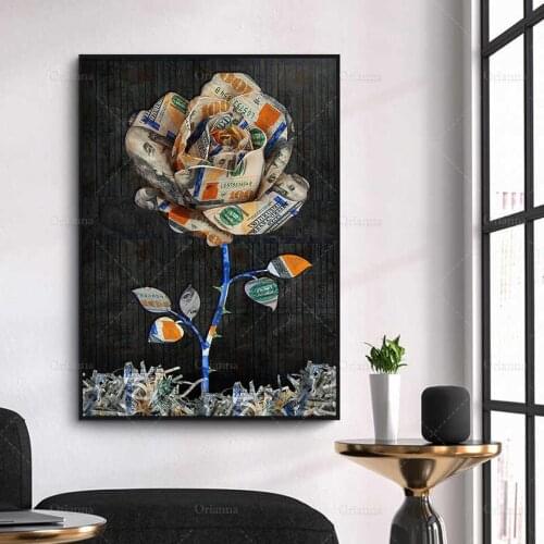 Canvas Dollar Flowers Leaf Modern Money Gifts Picture Home Decoration Painting Wall Art Prints Poster Modular Frame Living Room