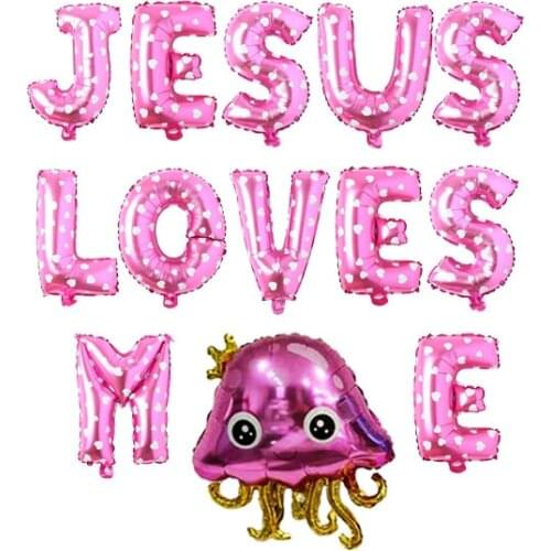 Jesus Loves Me Banner Mylar Foil Balloon Christian Women Gifts Baptism Christening Gift Christian Decoration Party Supplies