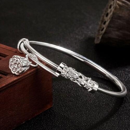 KOFSAC Exquisite Elegant Lotus Root Bangle For Women 925 Sterling Silver Jewelry Beautiful Adjustable Bangles Lady Gift 2021