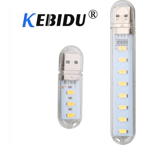KEBIDU Mini USB LED Night Light 3 LED 8 LED Warm White Keychain 5V Desk Reading Lamp Book USB Gadget For PC Computer For Camping